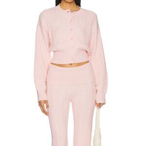 Lovers + Friends Pale Pink Cable Knit Cropped Cardigan